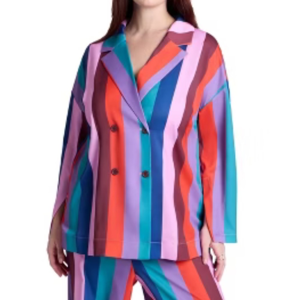 Eloquii Multi-Color Striped Double-Breasted Blazer